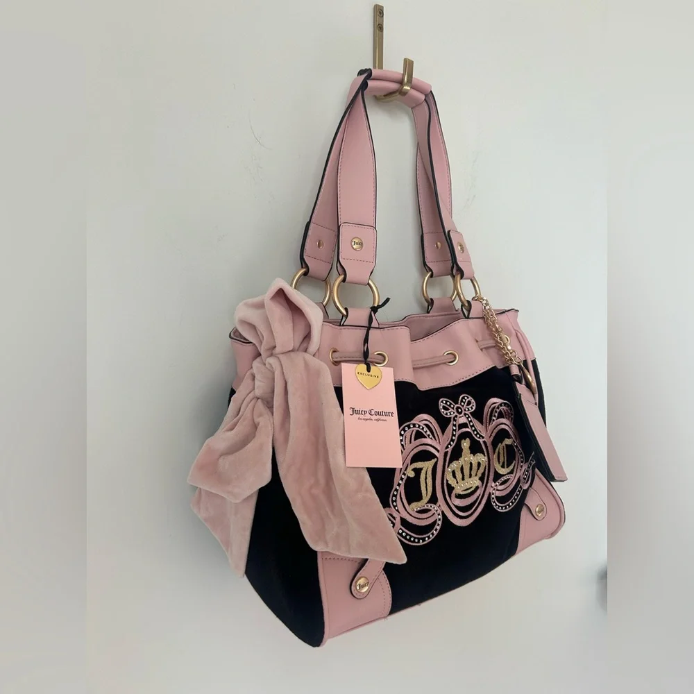 Juicy Couture black pink carriage Daydreamer Tote Bag